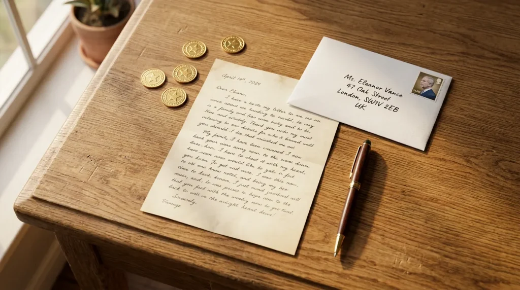 Handwritten mail-in request letter for free sweeps coins AMOE